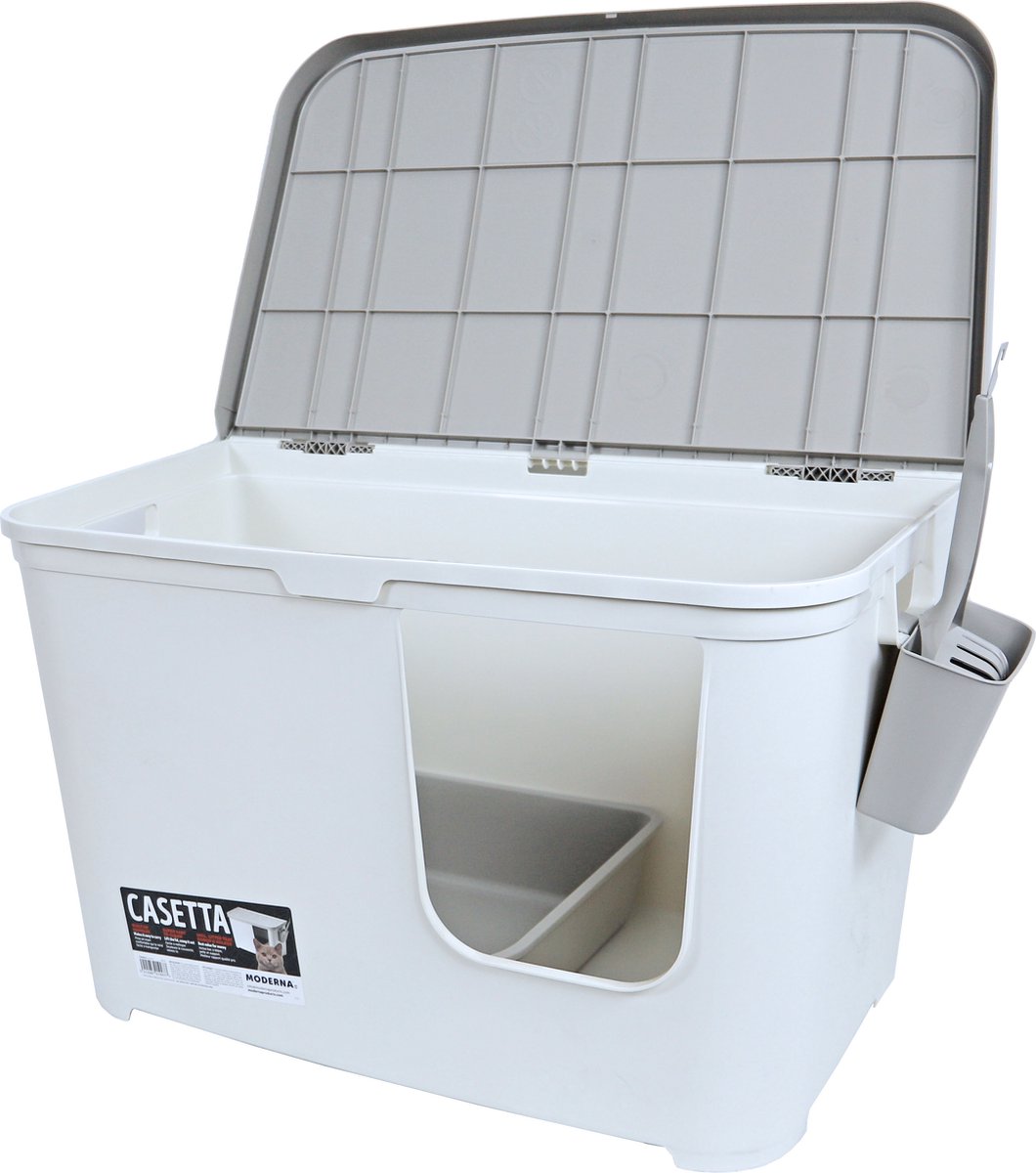 Moderna Kattenbak Casetta - Grijs Wit - Kattentoilet
