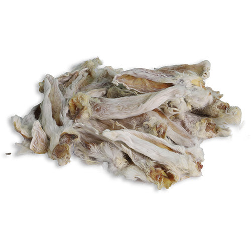 Natuurlijke snack konijnenoren met vacht zak 100 of 250 gram