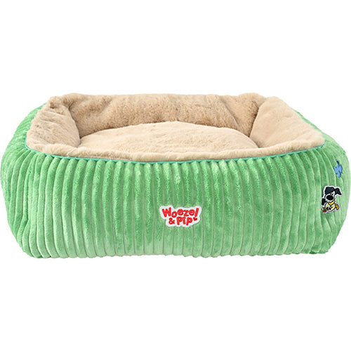 Woezel & Pip Hunde-/Katzenkorb aus Cord, quadratisches Sofa – Farben: Rosa, Blau, Grün und Gelb – Erhältlich in 3 Größen