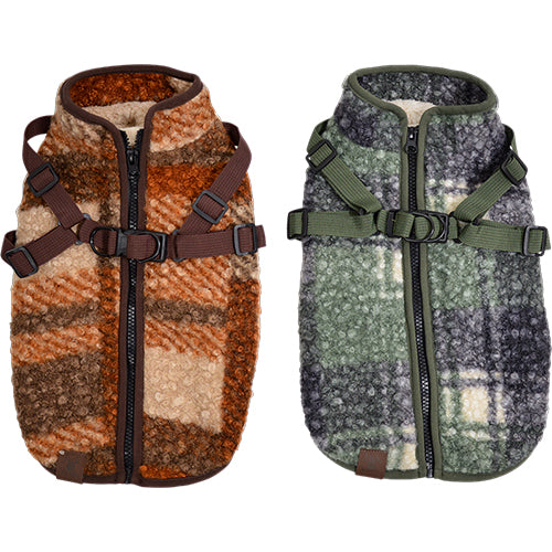 Jack and Vanilla Dogwalk Jacket Tartan – Hundemantel mit verstellbarem Geschirr – Grün oder Braun – Erhältlich in 7 Größen