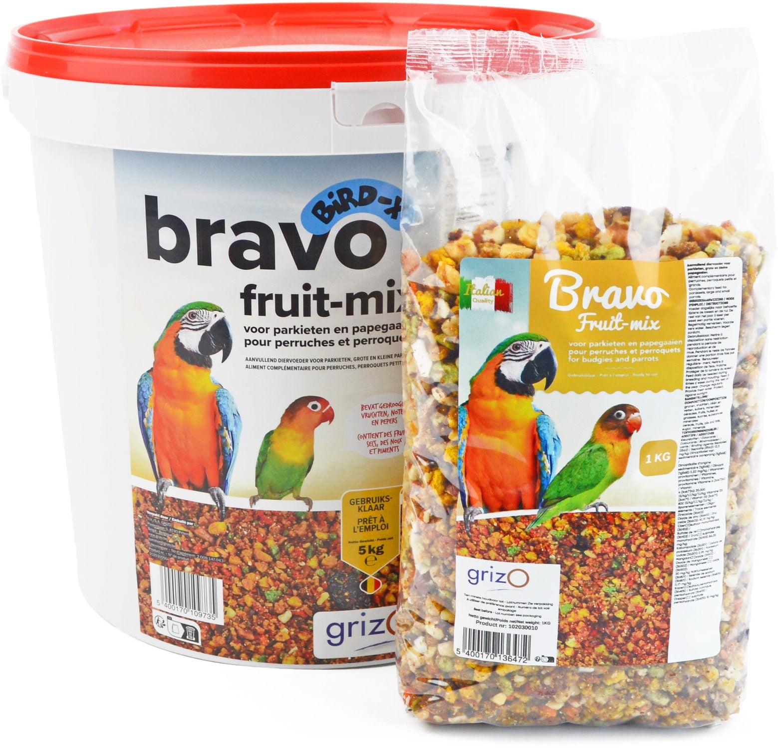 Opfokvoer Bravo fruit mix grof parkieten en papegaaien 1- 5 -25 kg