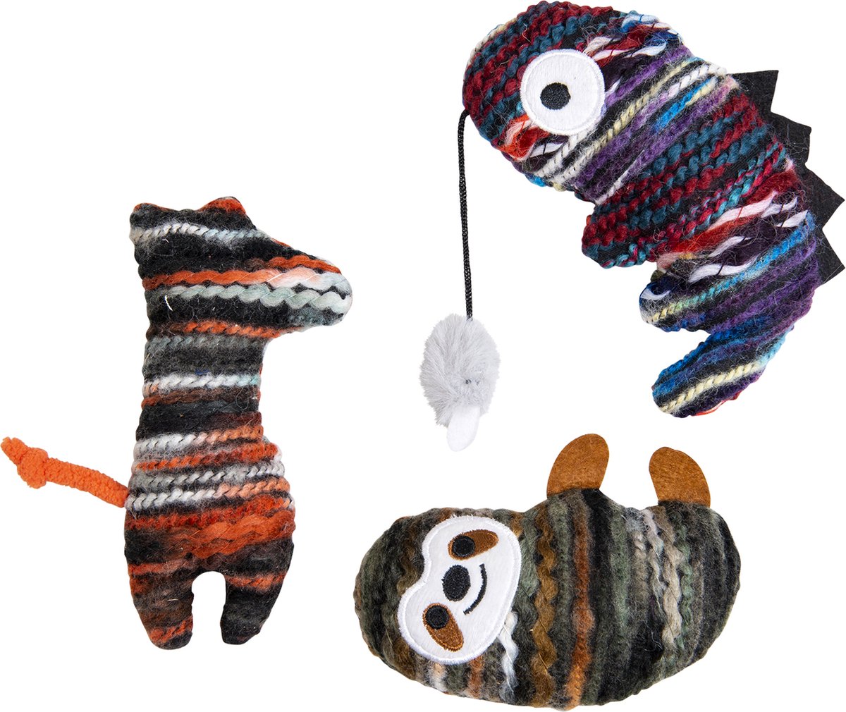 Jack and Vanilla - PURRL Kattenspeelgoed - Diertje met Kattenkruid - Assorti - 14 cm - 3 stuks