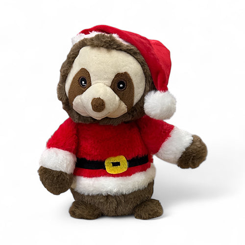 Kerstknuffel luiaard bruin met kerstpak 32 cm