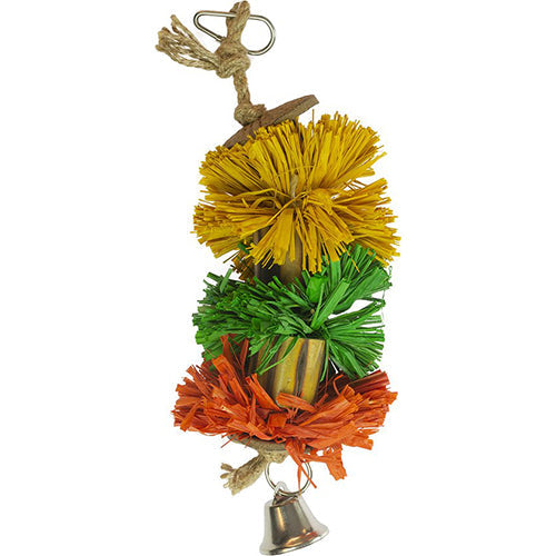 Duvoplus -Vogel - Raffia Gras Pompon Met Bamboe En Cocos S - 24,1x6,4x6,4cm Meerkleurig