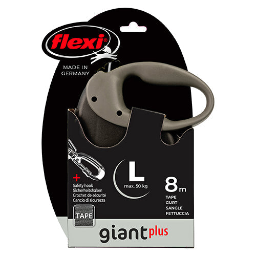 Flexi rollijn giant plus tape L zwart/zilver 8 meter