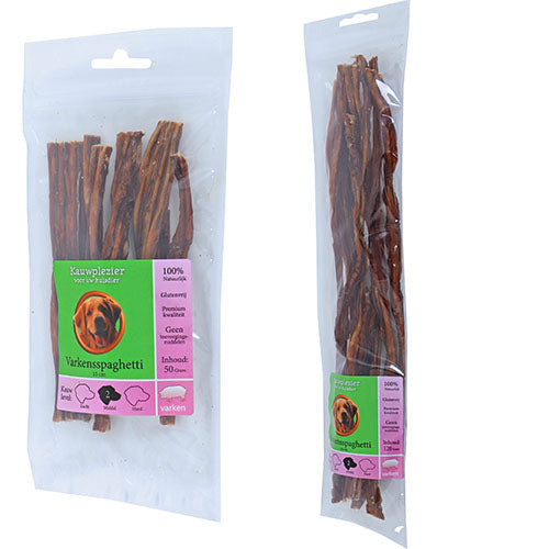 Natuurlijke Snack Varken - Varkensspaghetti verkrijgbaar in 15 cm/50 gram of 35 cm/120 gram