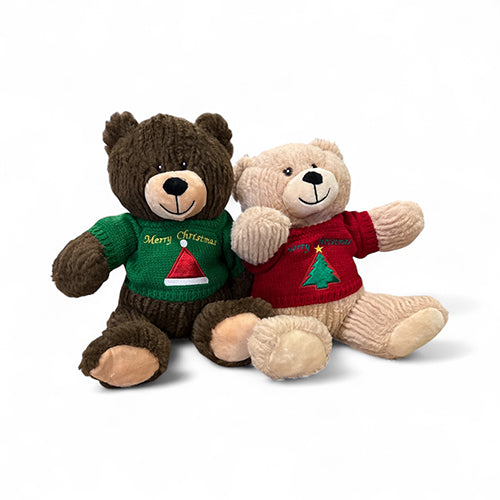 Weihnachtsteddybär mit Weihnachtspullover beige oder braun - 25 cm
