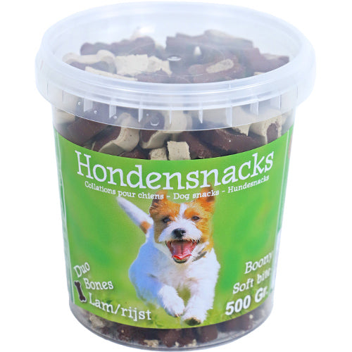 Boony hondensnoepjes semi moist duo bones lam/rijst, emmer a 500 gram
