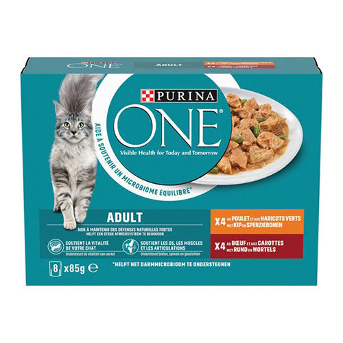 Purina ONE Fijne Malse Reepjes in Saus – Kip & Rund 8x85gr