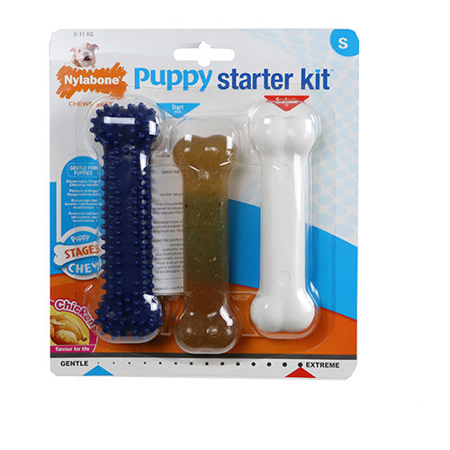 Nylabone Puppy Starterkit - Triopack kauwbotten met kipsmaak voor wisselgebit - Small