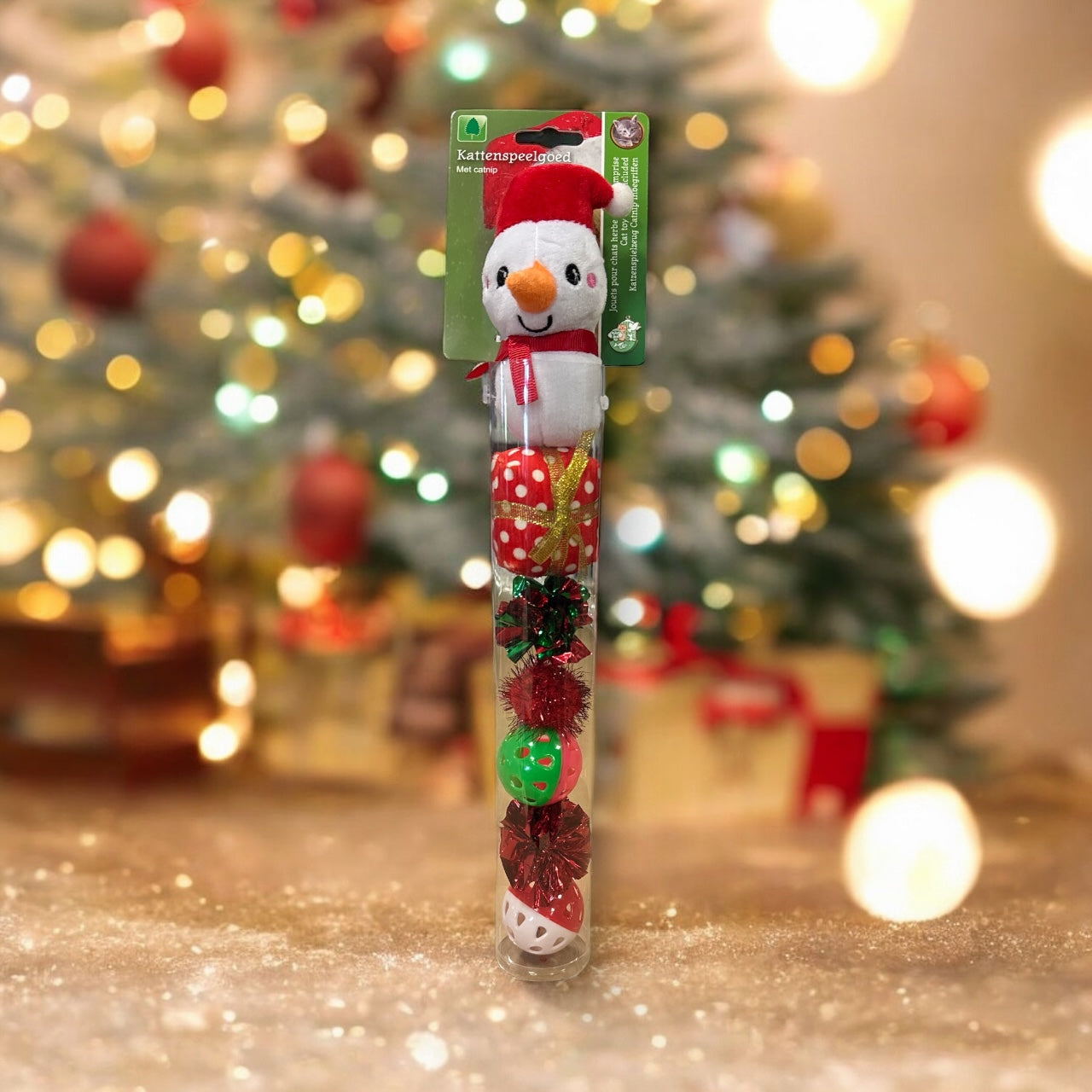 Kerstspeeltjes Voor Katten – Kerstkoker met Pluche & Balletjes - per 1 stuk