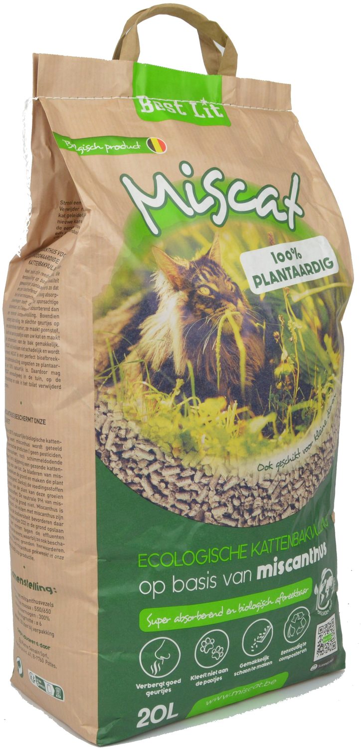 Best Lit kattenbakvulling Miscat plantaardig Miscanthus kattenbakstrooisel 20 L