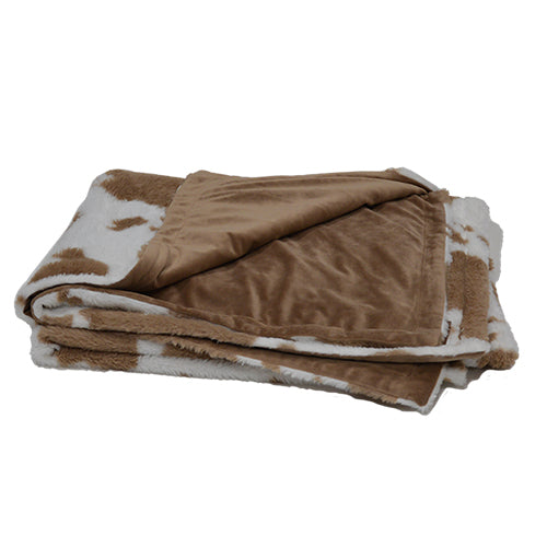 Animal Boulevard Classic COW PLUSH Fleece Deken - Wit-Bruin - 100x75 cm