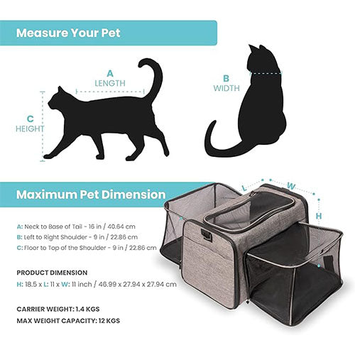 Fofos uitbreidbare en opvouwbare Draagtas/ reismand - grijs/zwart - 47 x 28 x 28 cm