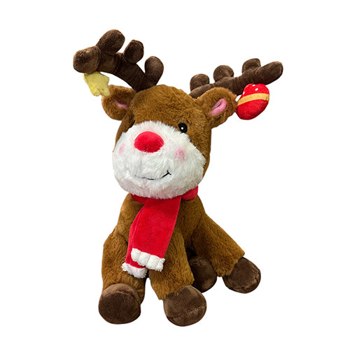 Kerstknuffel rendier met piep en bel bruin 30 cm