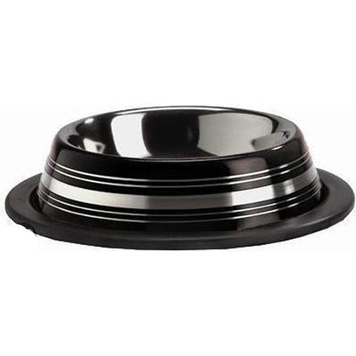 Rvs eetbak drinkbak Stripes Anti Zwart 11 cm