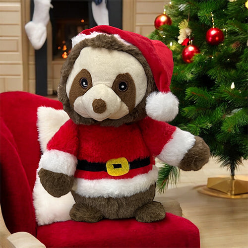 Kerstknuffel luiaard bruin met kerstpak 32 cm