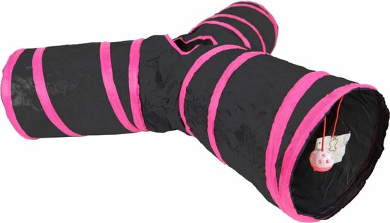 Kattentunnel Speeltunnel Nylon Y-Model Zwart - Roze 85 x 25 cm