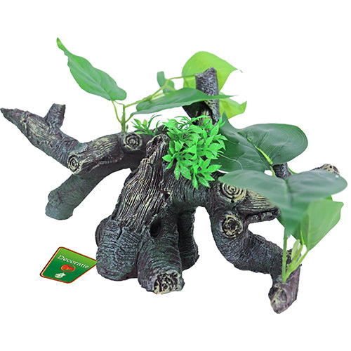 Boon Aqua Deco ornament polyresin boomstronk met planten, 27 cm