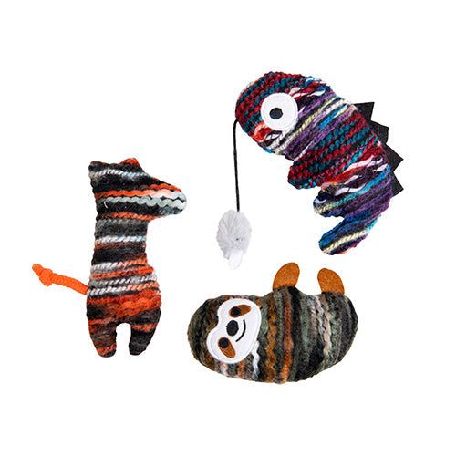 Jack and Vanilla - PURRL Kattenspeelgoed - Diertje met Kattenkruid - Assorti - 14 cm - 3 stuks