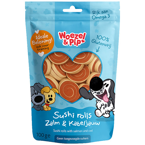 Woezel & Pip sushi rolls zalm & kabeljauw 100 gram