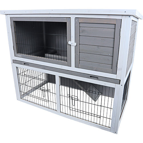 Boon konijnenhok bouwpakket met lade en ren grijs/wit, 114x61x92 cm