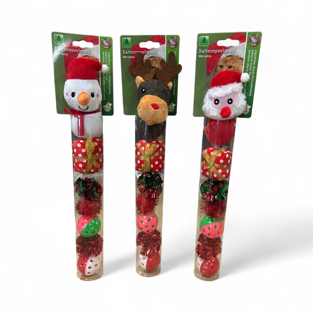 Kerstspeeltjes Voor Katten – Kerstkoker met Pluche & Balletjes - per 1 stuk