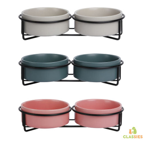 Jack and Vanilla dubbele keramische voerbak metalen stand Bon Appetit