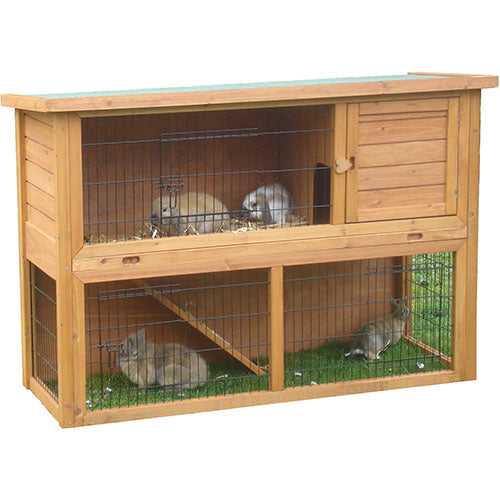 Boon konijnenhok bouwpakket met ren en plastic lade, bruin 111 x 45 x 92 cm