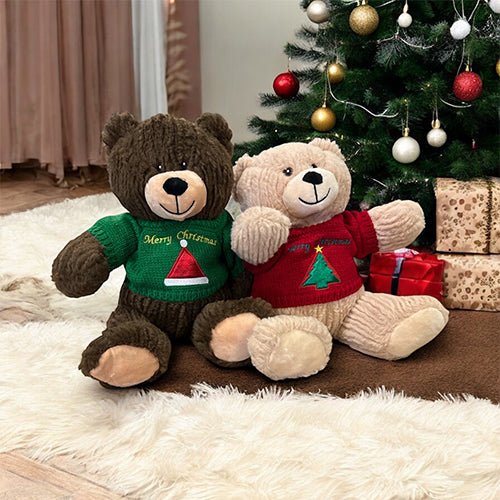 Weihnachtsteddybär mit Weihnachtspullover beige oder braun - 25 cm