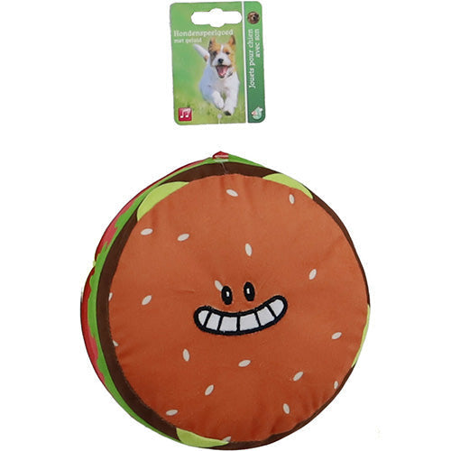 Boony hond speelgoed hamburger pluche met smiley en piep 18cm