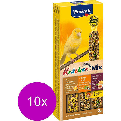 10 x Vitakraft Trio Mix Ei/Grassamen-Sesam/Banane-Kiwi/Citrus-Kräcker Kanarienvogel, 3 in 1
