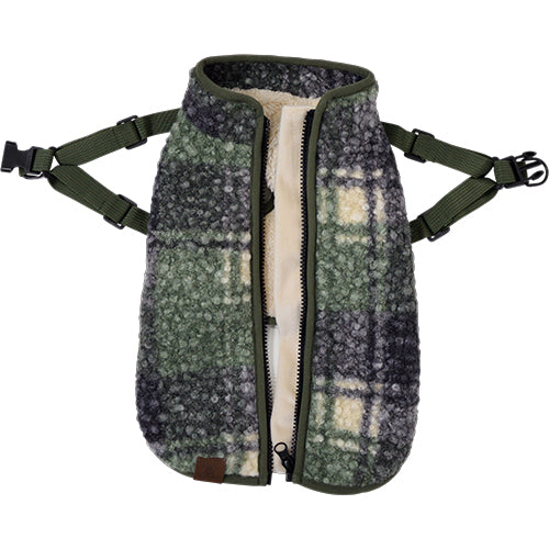 Jack and Vanilla Dogwalk Jacket Tartan – Hundemantel mit verstellbarem Geschirr – Grün oder Braun – Erhältlich in 7 Größen