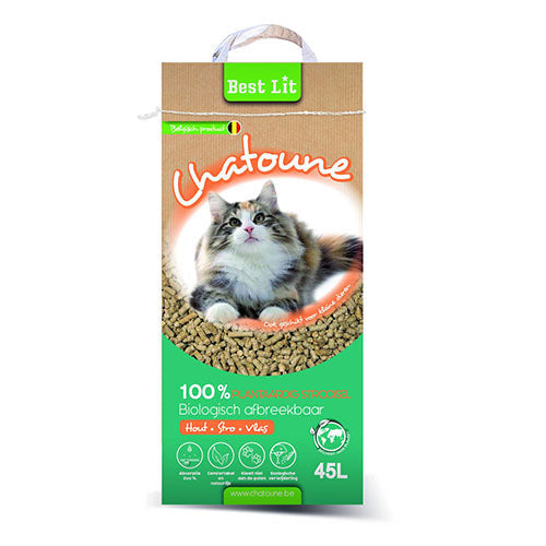 Kattenbakvulling Best Lit Chatoune vlas - stro - houtkorrel plantaardig strooisel 10 - 25- 45 liter