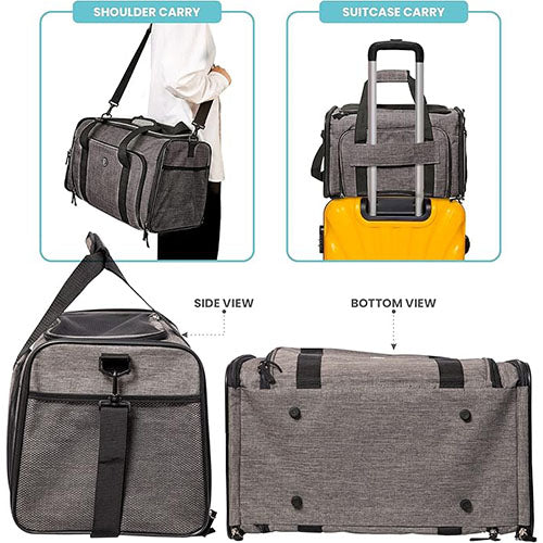 Fofos uitbreidbare en opvouwbare Draagtas/ reismand - grijs/zwart - 47 x 28 x 28 cm