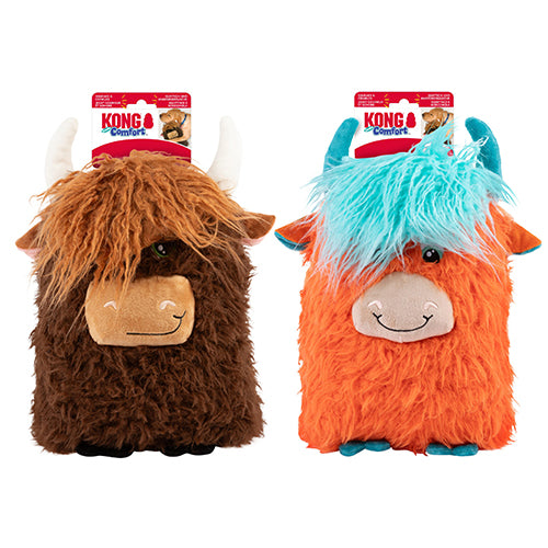 Kong hond comfort jumbo highland koe assortie XL - 40 cm met knisper en piepers