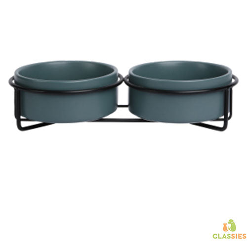 Jack and Vanilla dubbele keramische voerbak metalen stand Bon Appetit