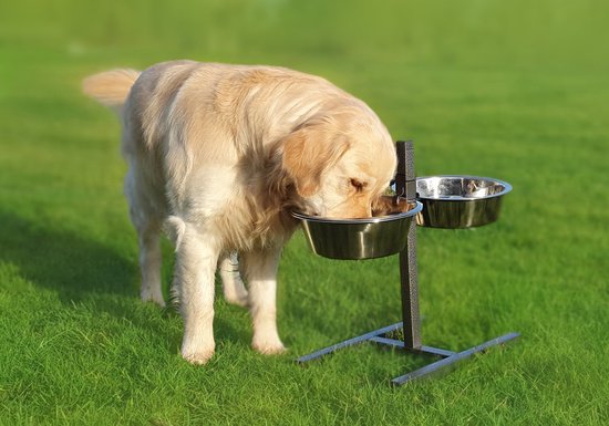 Futterständer Modell H mit Langsamfutterautomat, gehämmertes Knochenmaterial, 24 cm