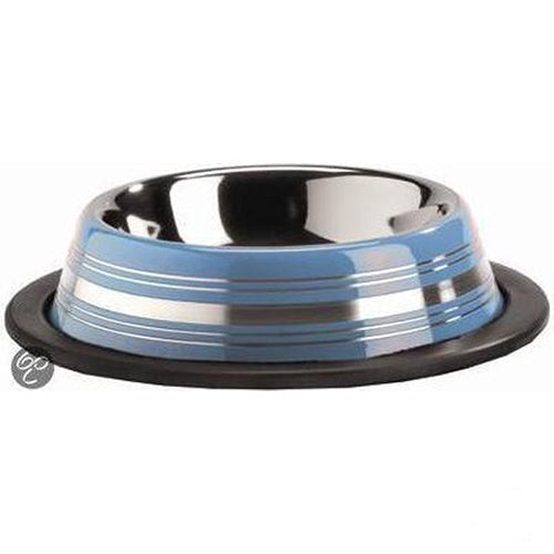 Beeztees Stripes - Hondenvoerbak - Antislip - Blauw - 15,5x15,5x3,5 cm - 180 ml