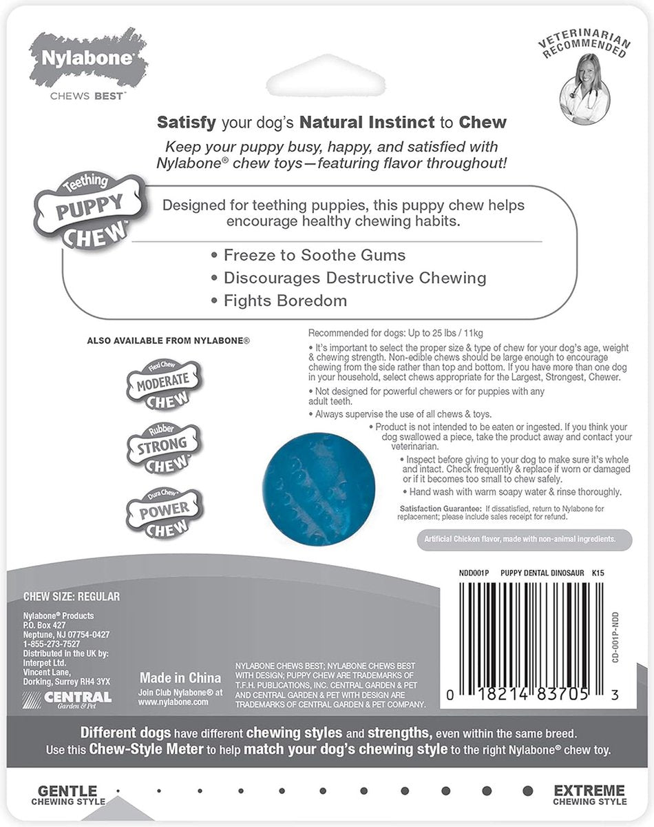 Nylabone flexi voor honden puppy dental dinosaur chicken tot 11 kg