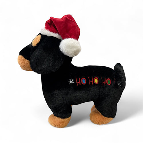 Weihnachtskuscheltier - Hund - Hohoho - Schwarz/Weiß oder Braun mit Quietsche - 30 cm