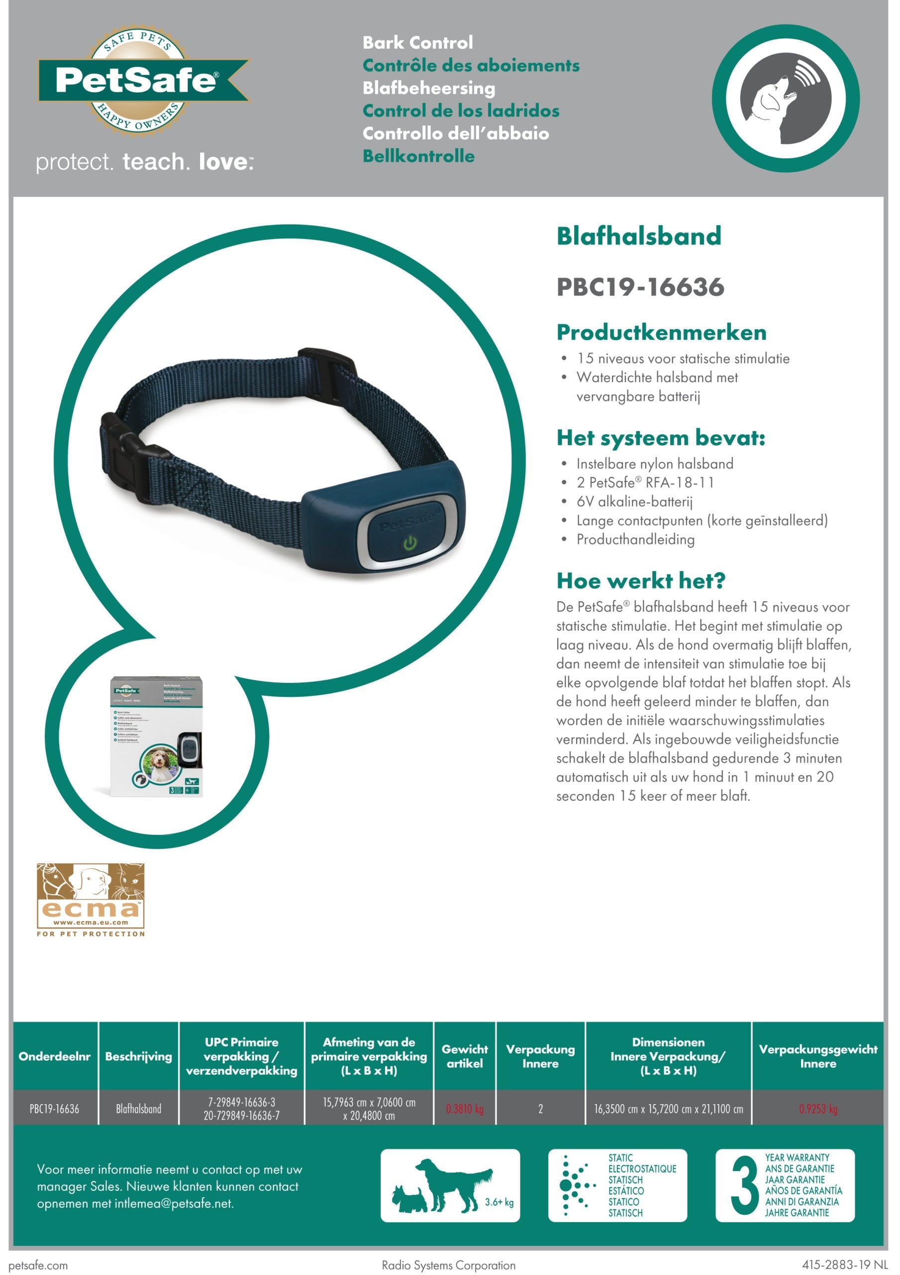 PetSafe® anti-blafband Statische Stimulatie - boven de 3,6 kg