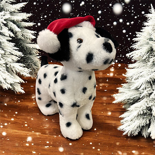 Weihnachtskuscheltier - Hund - Hohoho - Schwarz/Weiß oder Braun mit Quietsche - 30 cm