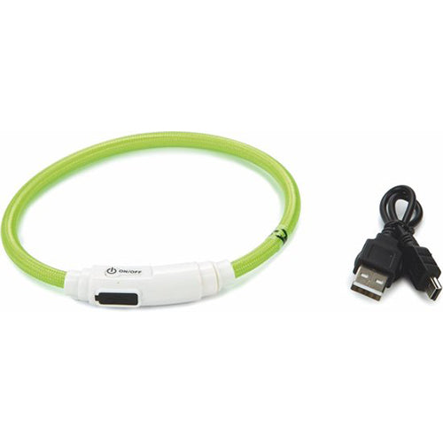 Beeztees Safety Gear Flashix Nylon Halsband+USB - Groen - 35 cm x 0,7 mm