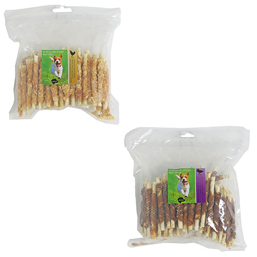 Natuurlijke snack sticks gedraaid - 100 stuks - kip of eend