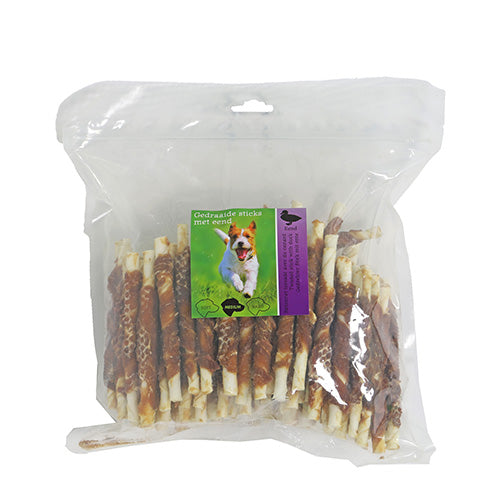 Natuurlijke snack sticks gedraaid - 100 stuks - kip of eend